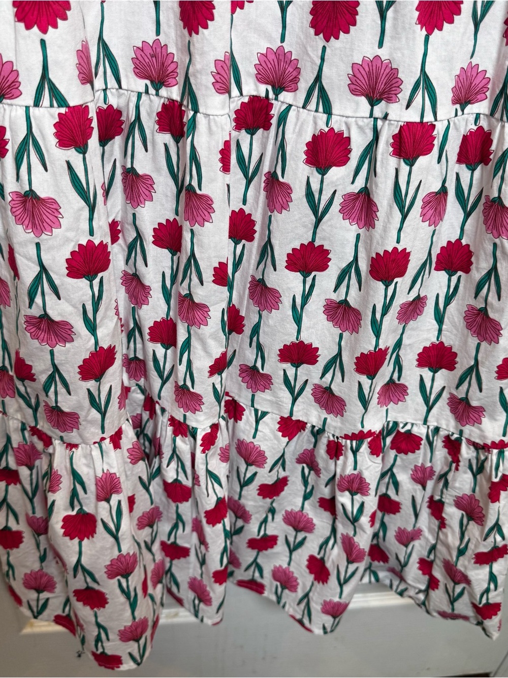 J.Crew Floral Puff Sleeve Midi Dress Size 8 White Pink Cotton Tiered Pockets - Picture 10 of 12